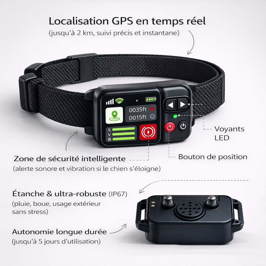 Collier Antifugue pour Chien – Clôture Sans Fil à Périmètre GPS (Sans Abonnement)
